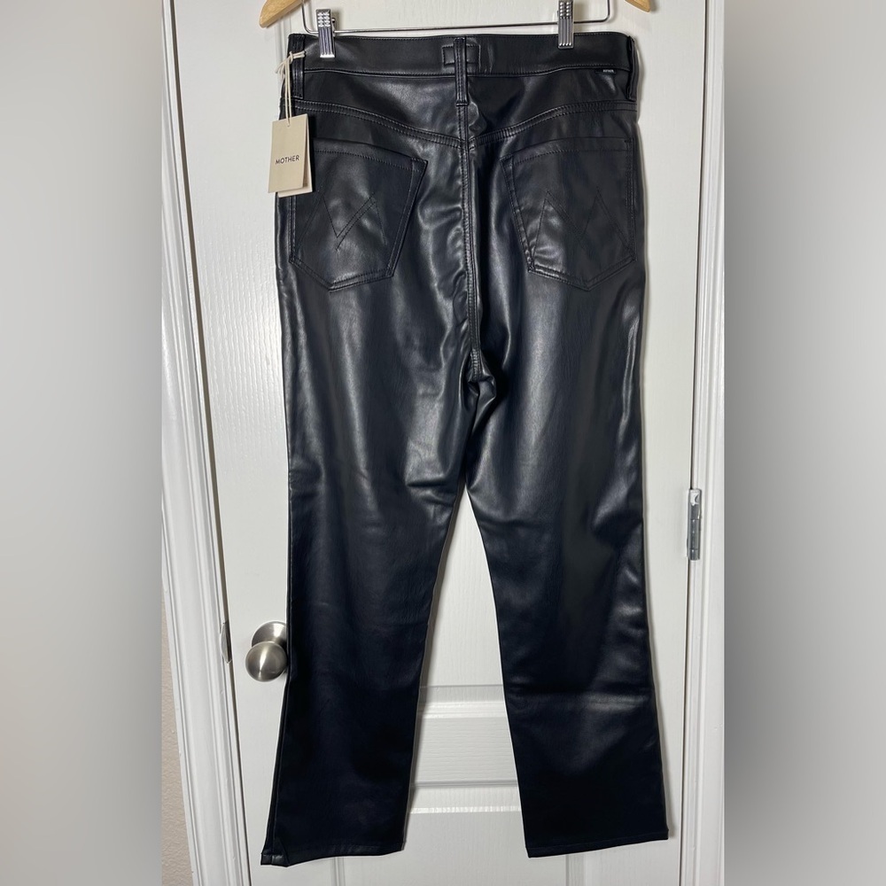 MOTHER NWT Vegan Leather Pants High-Waisted Rider Ankle Black Size 33 (16) - Picture 6 of 13